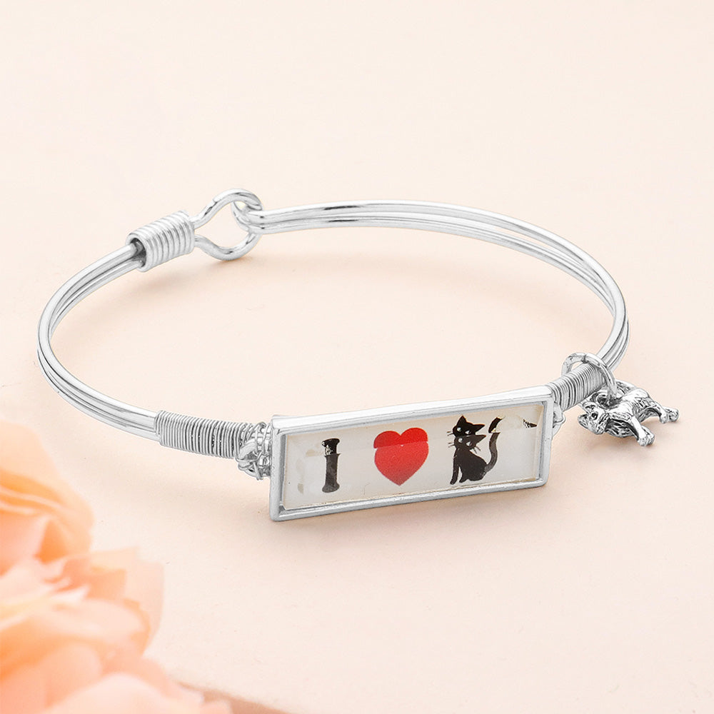 I Love Cat Charm Message Hook Bracelet