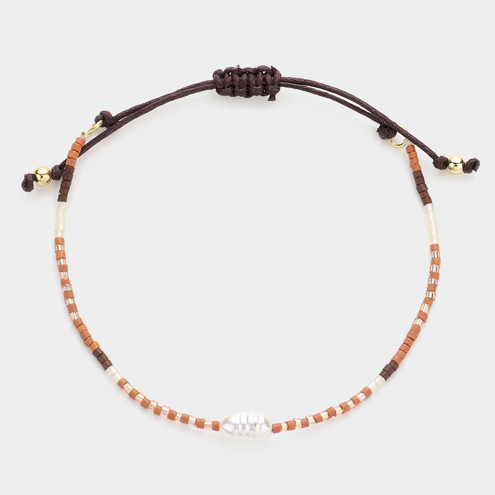 Pearl Accented Beaded Cinch Pull Tie Bracelet