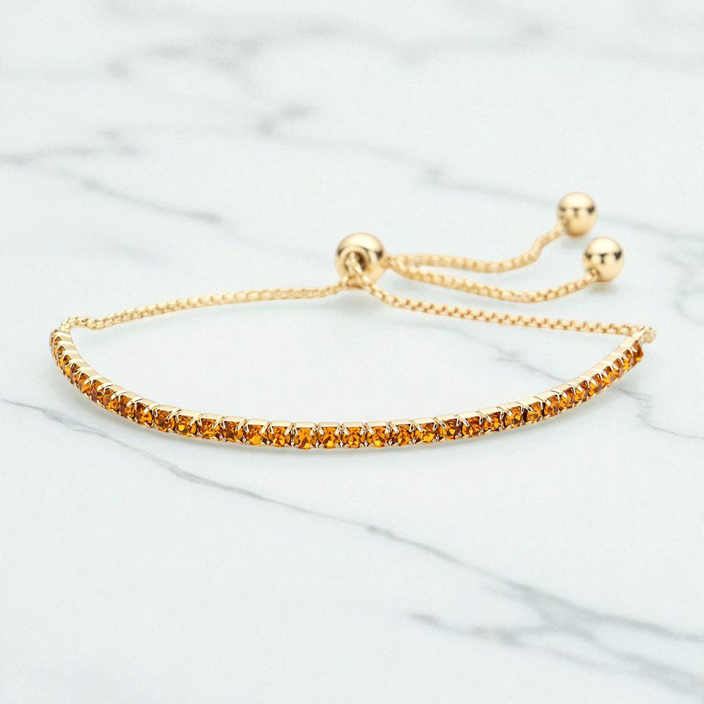 Brass Metal Rhinestone Adjustable Pull Tie Bracelet