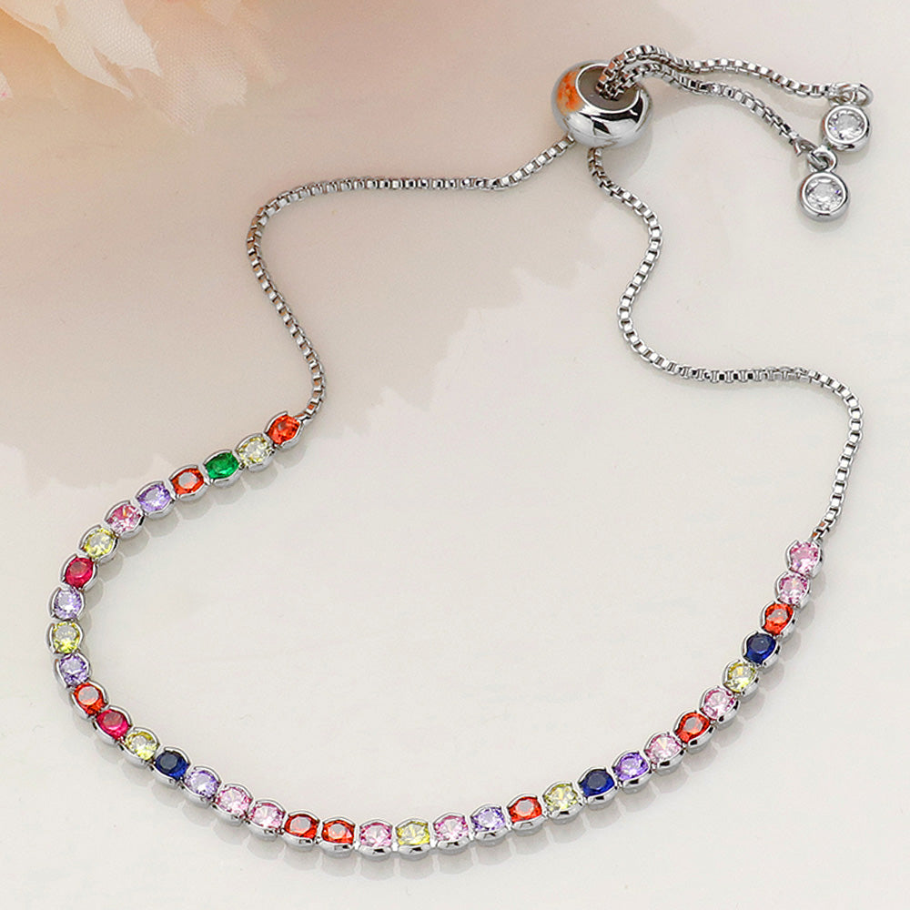 Round CZ Stone Bezel Adjustable Pull Tie Bracelet