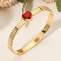 Stainless Steel Heart Stone Accent Hinged Bangle Bracelet