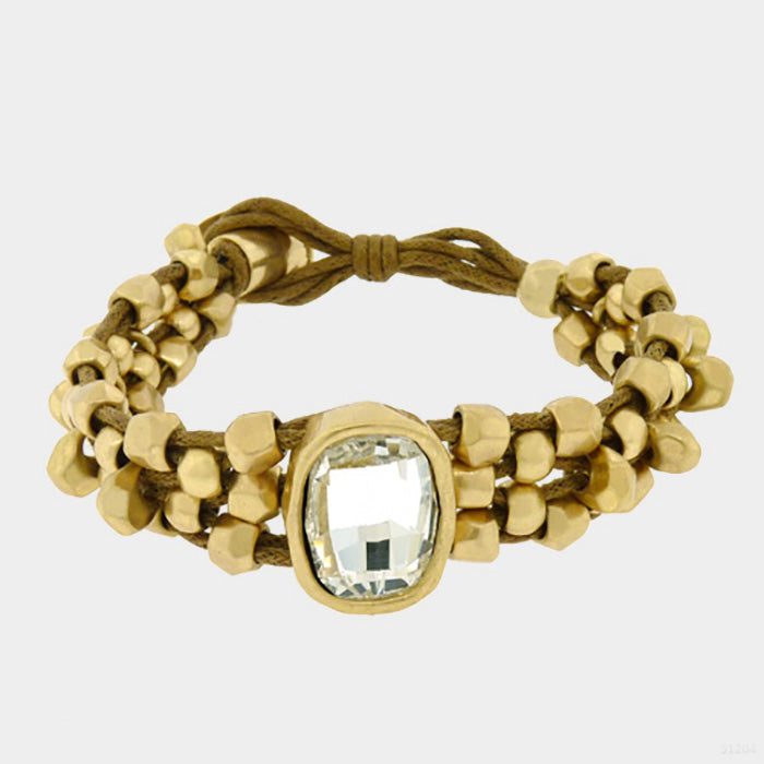 Crystal Accented Abstract Metal Bead Bracelet