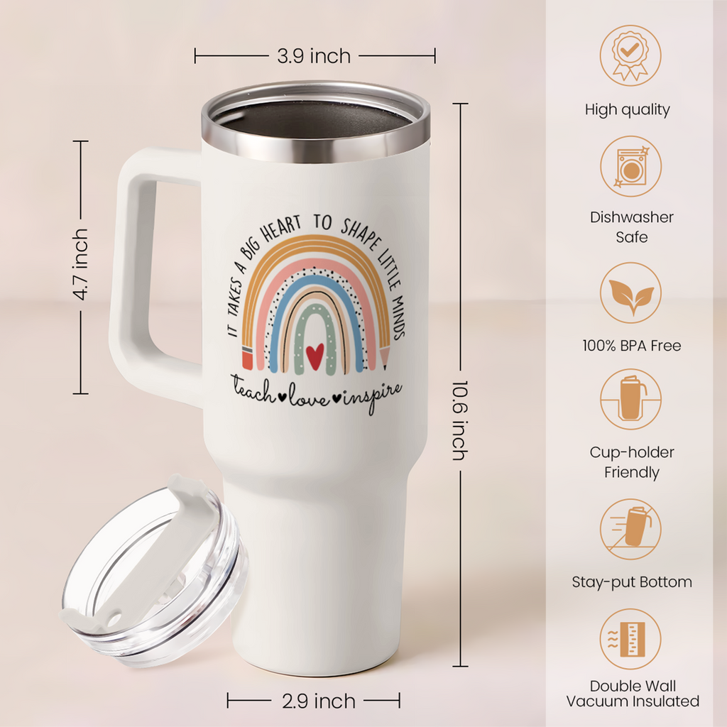 White Teacher Quencher Tumbler with Handle 40oz