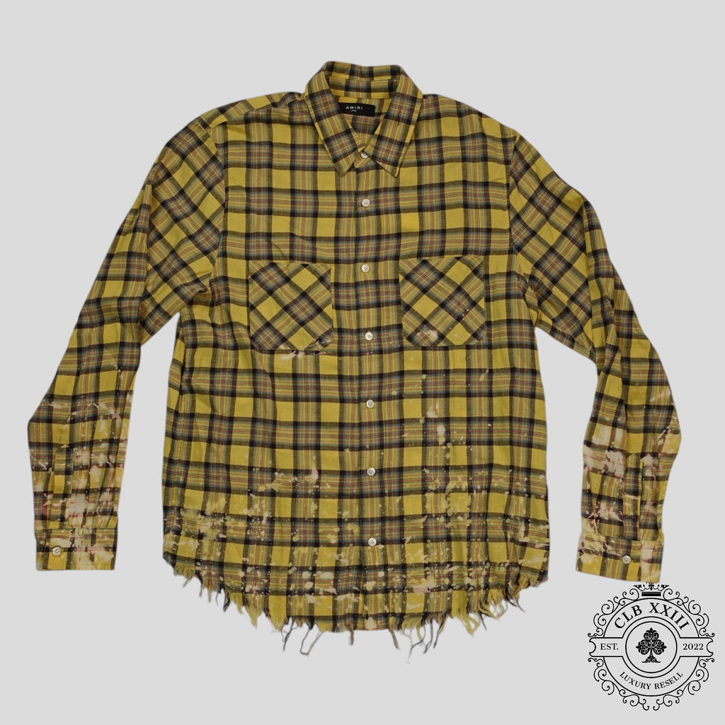 Amiri Splatter Plaid Button Up in Yellow