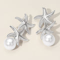 Pearl Tip Double Metal Starfish Drop Earrings