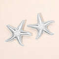 Bold Pearl Center Textured Starfish Statement Earrings