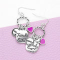 Braided Open Circle Happy Family Enamel Heart Dangle Earrings