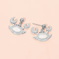 Stainless Steel Mother of Pearl CZ Stone Paved Crab Charm Dangle Earrings