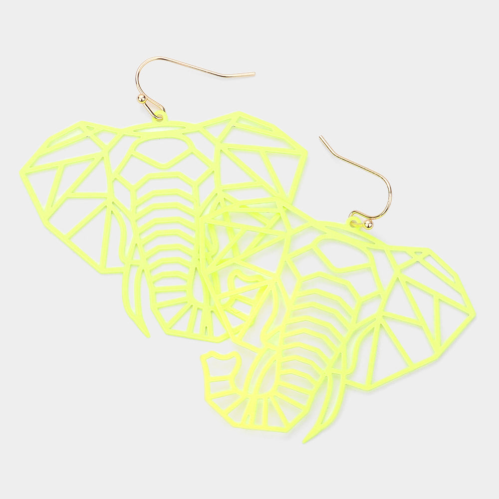 Brass Metal Cutout Elephant Dangle Earrings