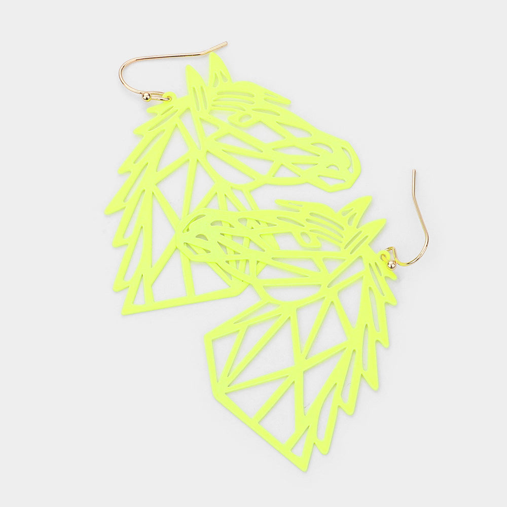 Brass Metal Cutout Horse Dangle Earrings