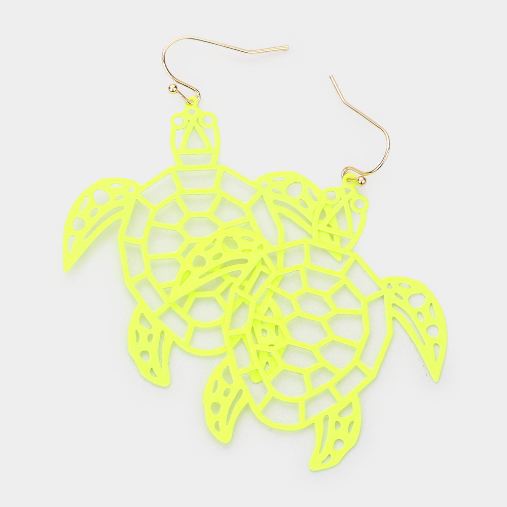 Brass Metal Cutout Turtle Dangle Earrings