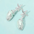 Silver Dipped Starfish Seashell Drop Dangle Statement Earrings