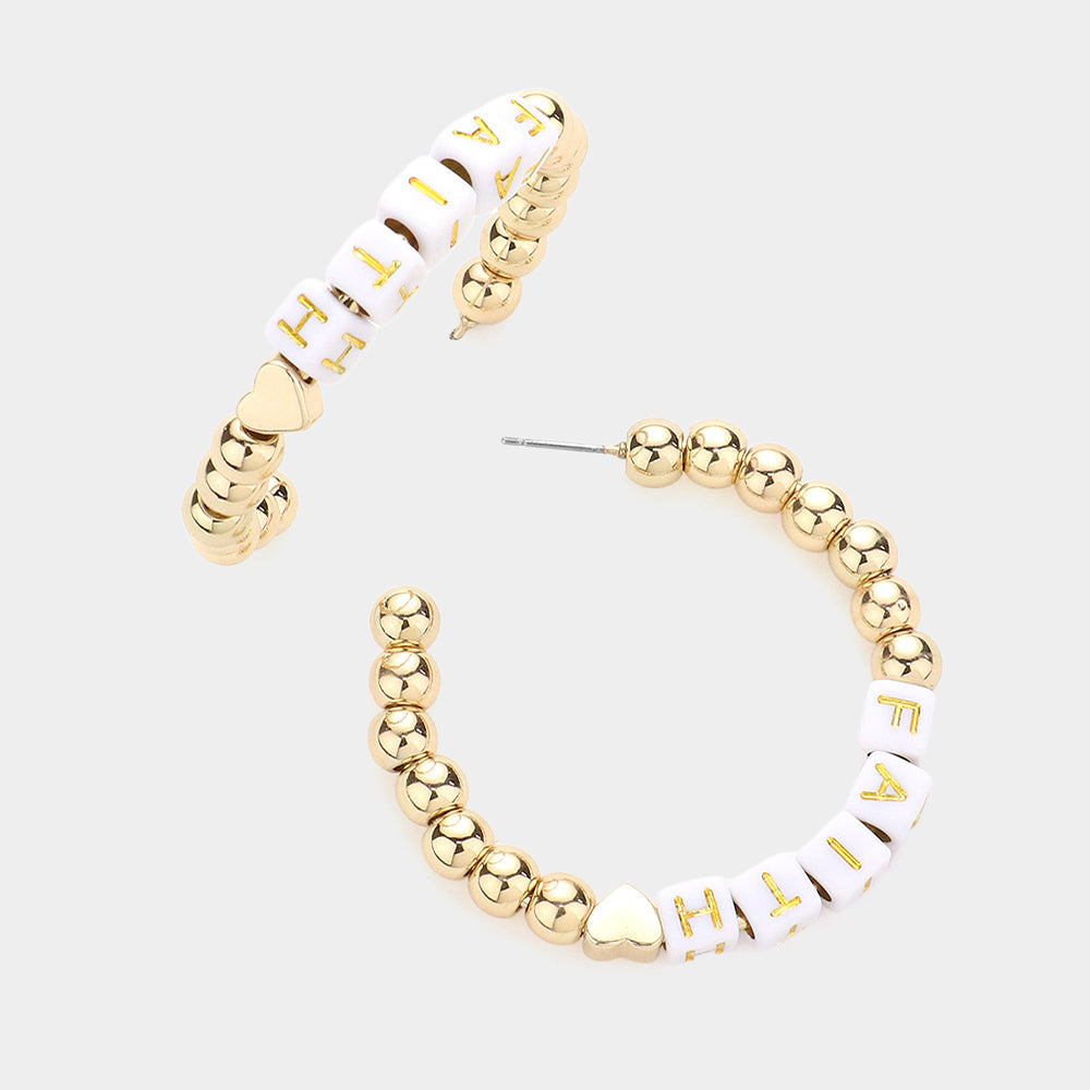 FAITH Metal Ball Half Hoop Message Earrings