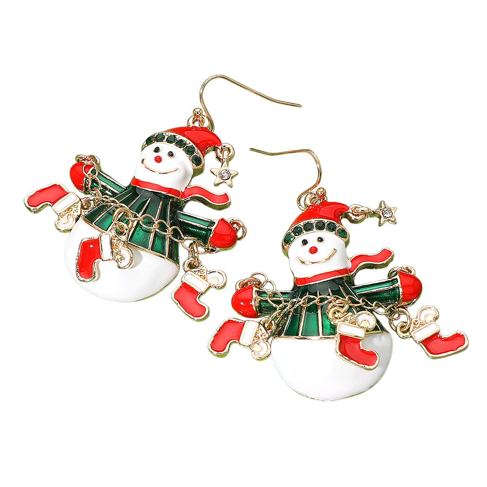 Whimsical Christmas Socks Snowman Dangle Earrings