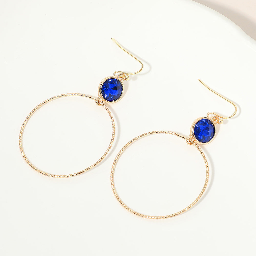 Round Stone Bezel Accent Open Hoop Drop Link Earrings