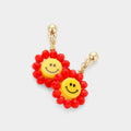 Smile Centered Flower Dangle Earrings