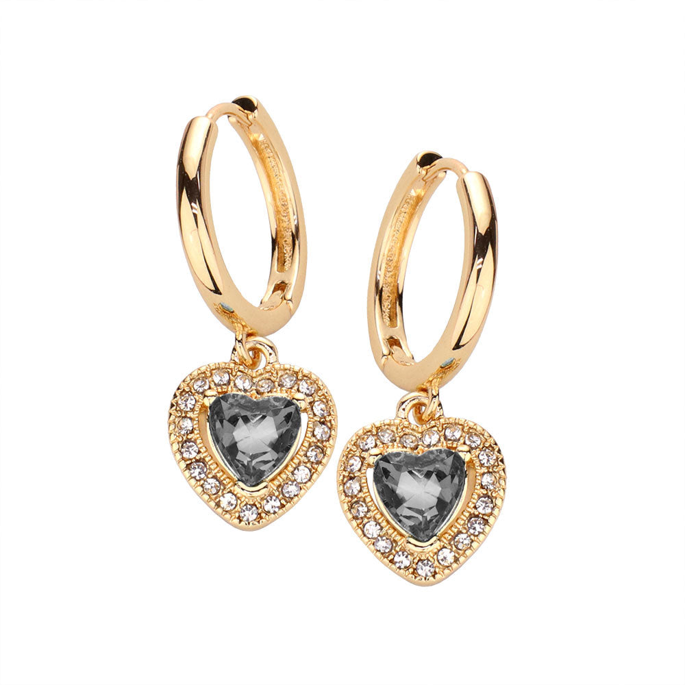 Heart Stone Dangle Huggie Hoop Earrings