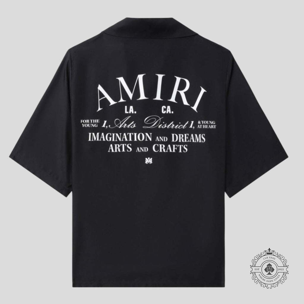 Amiri Imaginations Silk Button Up Tee in Black