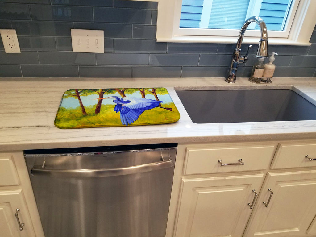 Flying Blue Heron by Ferris Hotard Dish Drying Mat Absorbent Dish Drying Mat Pad for Kitchen Counter Dish Drainer Mat for Countertop, 14 x 21", Multicolor