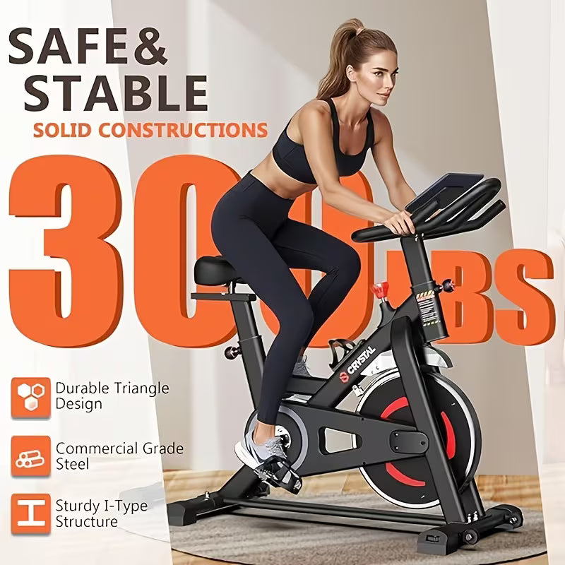 FIT Indoor Exercise Bike, Cycling Bike Plus Magnetic Resistance/Brake Pad Stationary Bike with Tablet Holder LCD Monitor 300lbs Weight Capacity &Upgraded Comfortable Seat Cushion