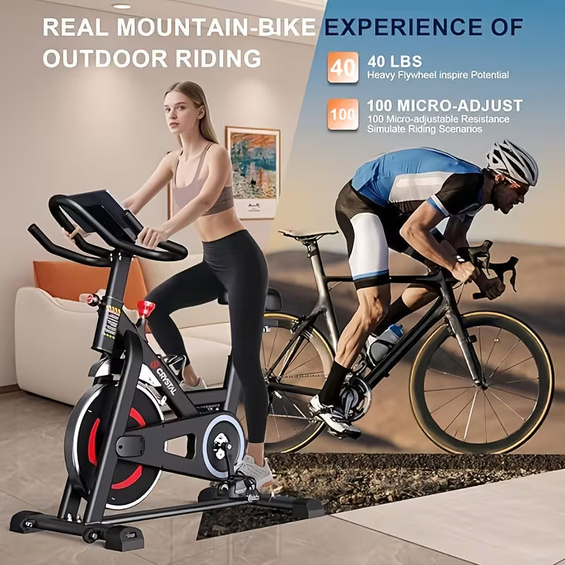 FIT Indoor Exercise Bike, Cycling Bike Plus Magnetic Resistance/Brake Pad Stationary Bike with Tablet Holder LCD Monitor 300lbs Weight Capacity &Upgraded Comfortable Seat Cushion