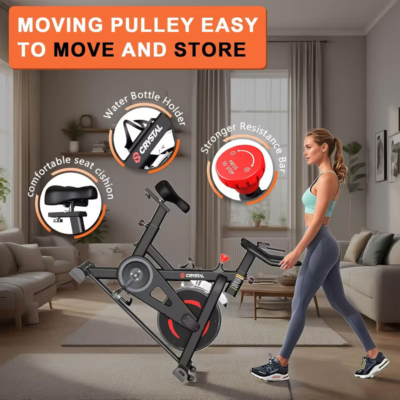 FIT Indoor Exercise Bike, Cycling Bike Plus Magnetic Resistance/Brake Pad Stationary Bike with Tablet Holder LCD Monitor 300lbs Weight Capacity &Upgraded Comfortable Seat Cushion