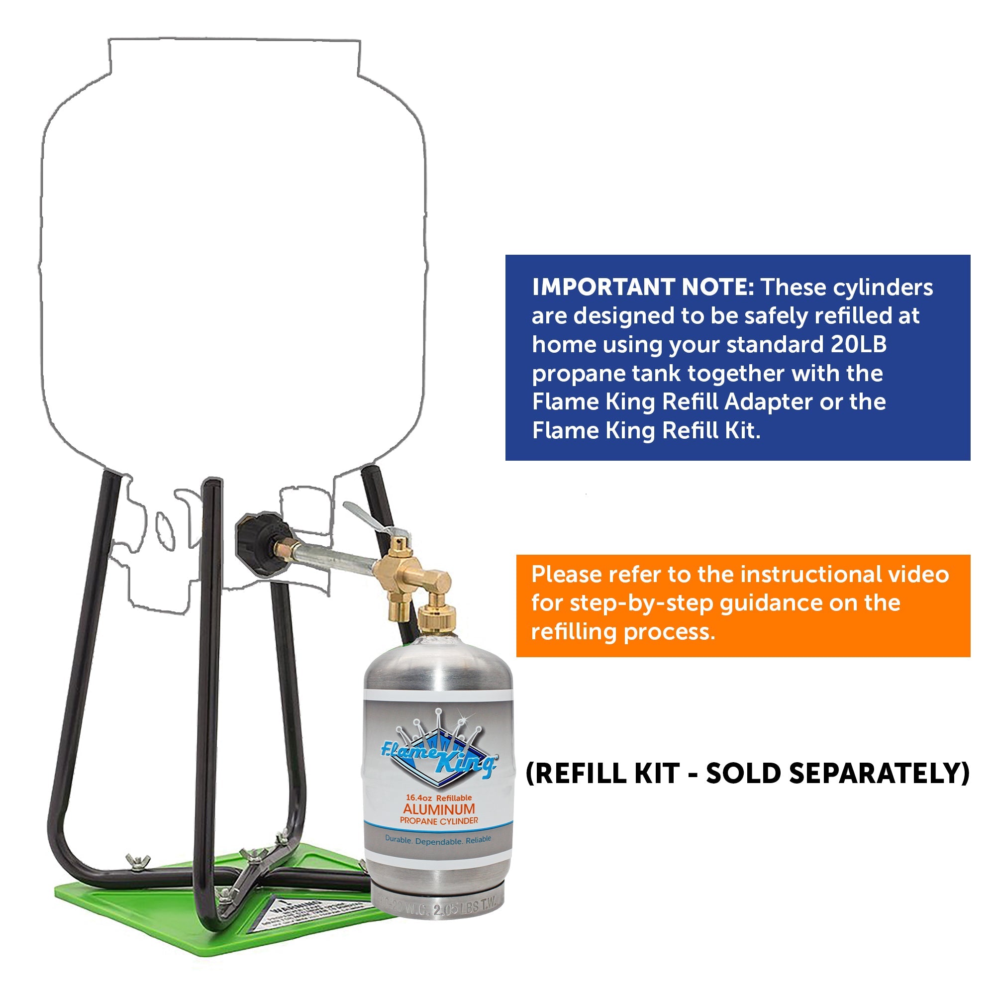 Flame King 1lb Aluminum Refillable Propane Tank LP Cylinder - 2 Pack Eco Friendly Sustainable Tank