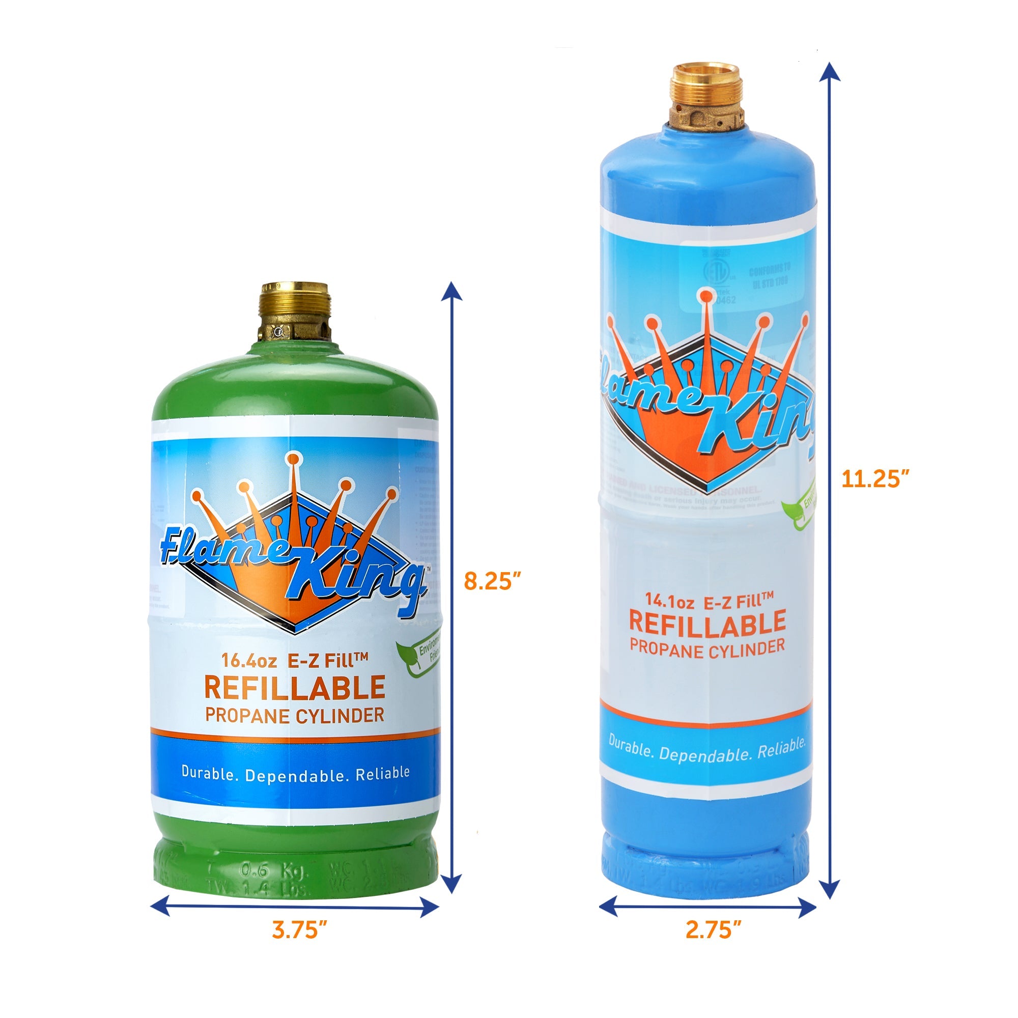 Flame King Eco Friendly Sustainable 1lb Refillable Propane Cylinder + Kit 14.1 oz