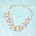 Bold Starfish Charm Pearl Shell Beaded Layered Statement Necklace