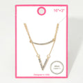Gold Dipped Rhinestone Pave V Bar Pendant Layered Necklace