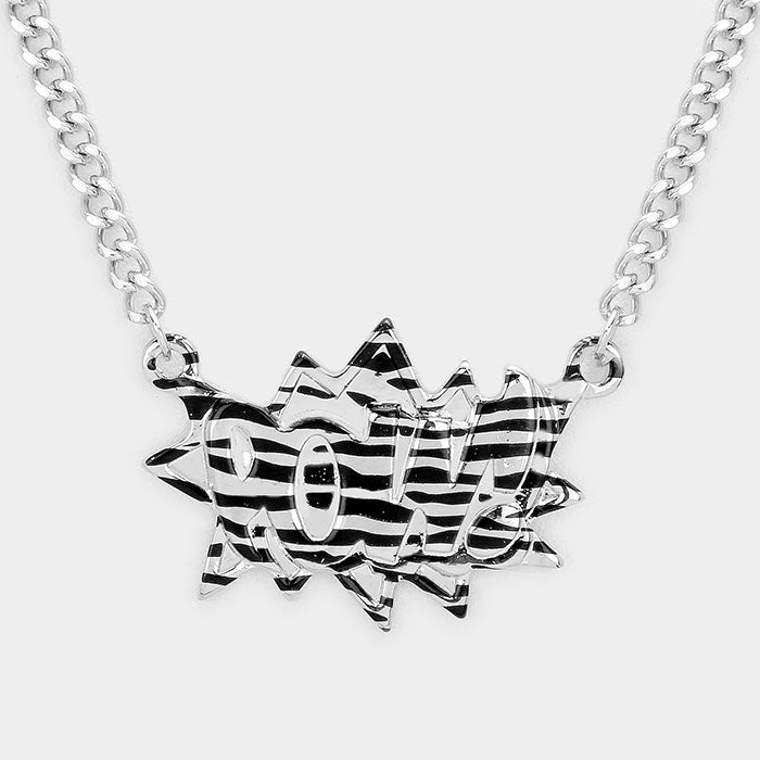 Pow! Zebra Pattern Speech Balloon Pendant Necklace