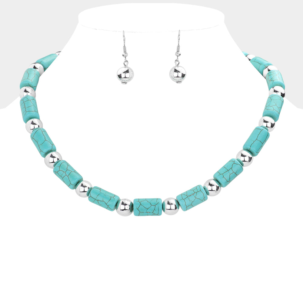 Metal Ball Accented Turquoise Necklace