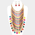 Rainbow Wood Link Statement Bib Necklace