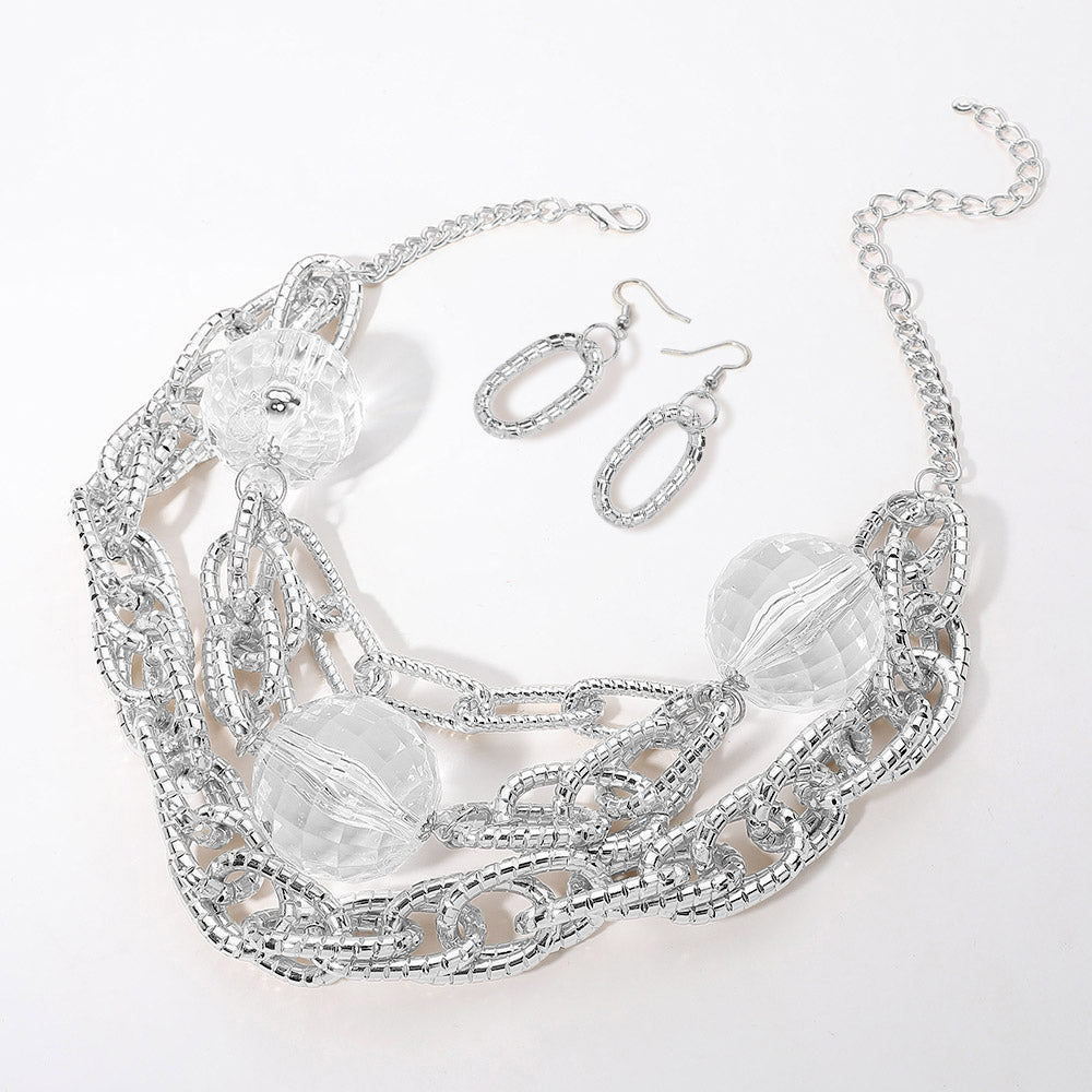 Chunky Acrylic Ball Textured Chain Layered Statement Necklace