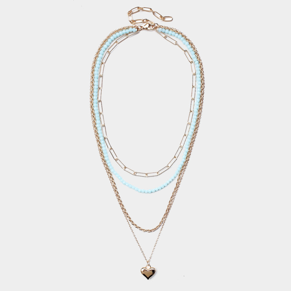 Metal Heart Pendant Multi Layered Necklace