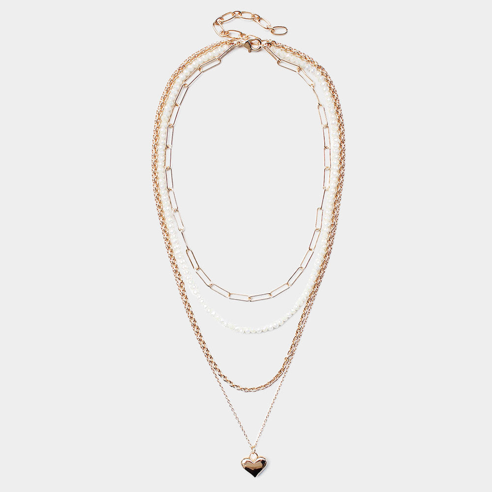 Metal Heart Pendant Multi Layered Necklace