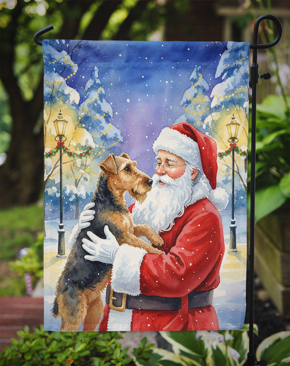 Airedale Terrier with Santa Claus Garden Flag Mailbox Decorative Yard Banner Outside Patio Artwork for Flower Beds, Garden Size, Multicolor