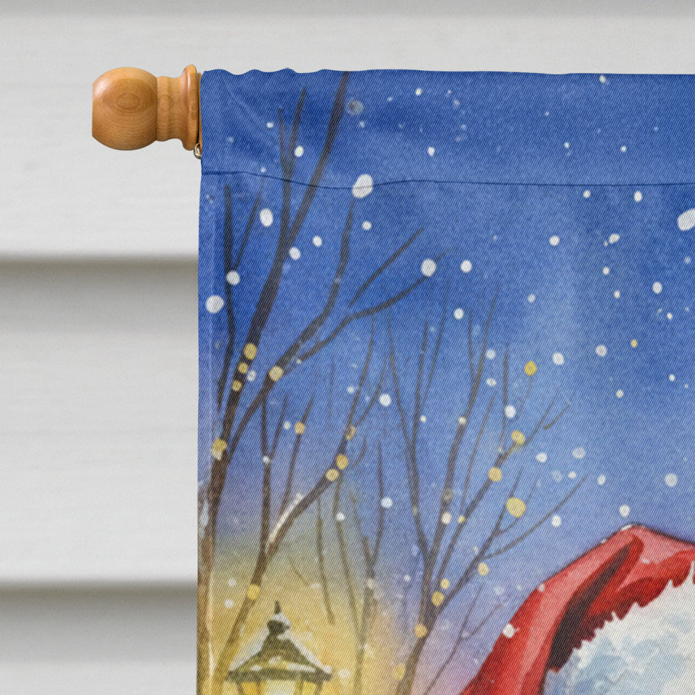 American Eskimo with Santa Claus House Flag 28x40 Porch Sleeve Pole Decorative Outside Yard Banner Artwork Wall Hanging, Polyester