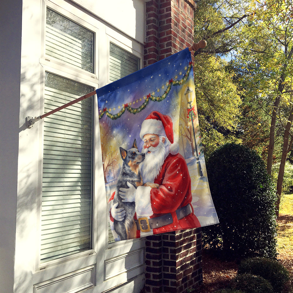 Australian Cattle Dog with Santa Claus House Flag 28x40 Porch Sleeve Pole Decorative Outside Yard Banner Artwork Wall Hanging, Polyester