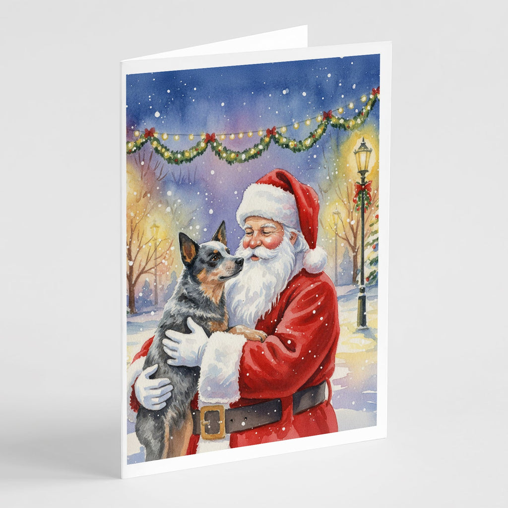 Australian Cattle Dog with Santa Claus Greeting Cards Pack of 8 Blank Cards with Envelopes Whimsical A7 Size 5x7