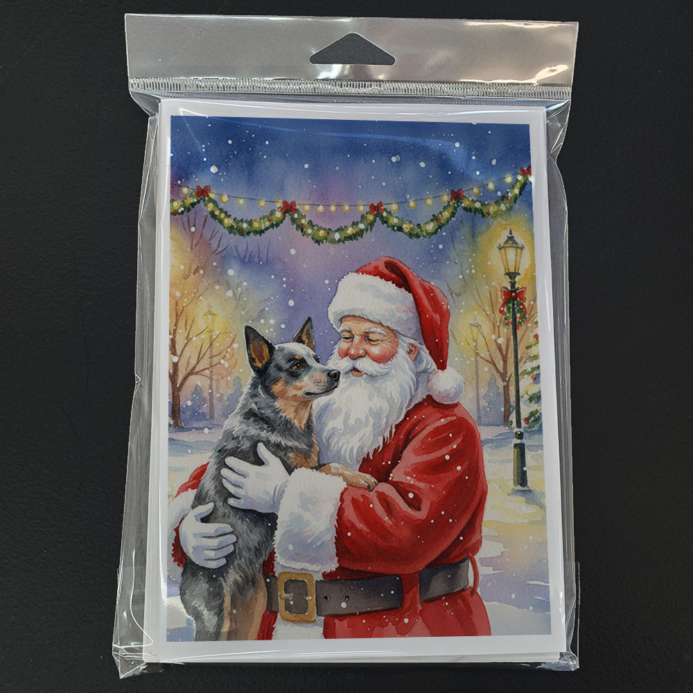 Australian Cattle Dog with Santa Claus Greeting Cards Pack of 8 Blank Cards with Envelopes Whimsical A7 Size 5x7