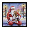 Basset Hound with Santa Claus Framed Metal Print Bathroom, Kitchen, Office, Home Decor Wall Art Ready to Hang, Square, 8X8