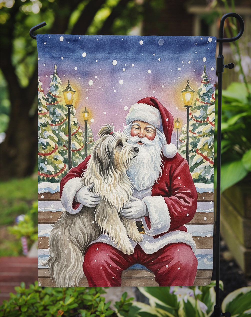 Bearded Collie with Santa Claus Garden Flag Mailbox Decorative Yard Banner Outside Patio Artwork for Flower Beds, Garden Size, Multicolor