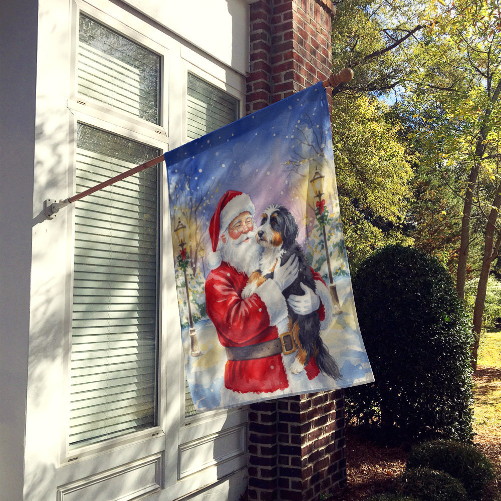 Bernedoodle with Santa Claus House Flag 28x40 Porch Sleeve Pole Decorative Outside Yard Banner Artwork Wall Hanging, Polyester