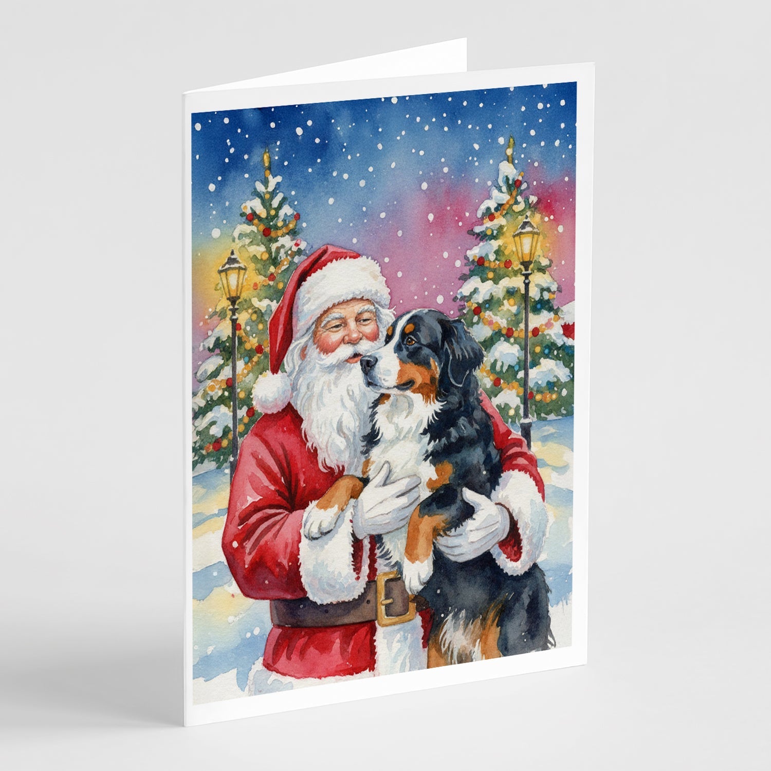 Bernese Mountain Dog with Santa Claus Greeting Cards Pack of 8 Blank Cards with Envelopes Whimsical A7 Size 5x7