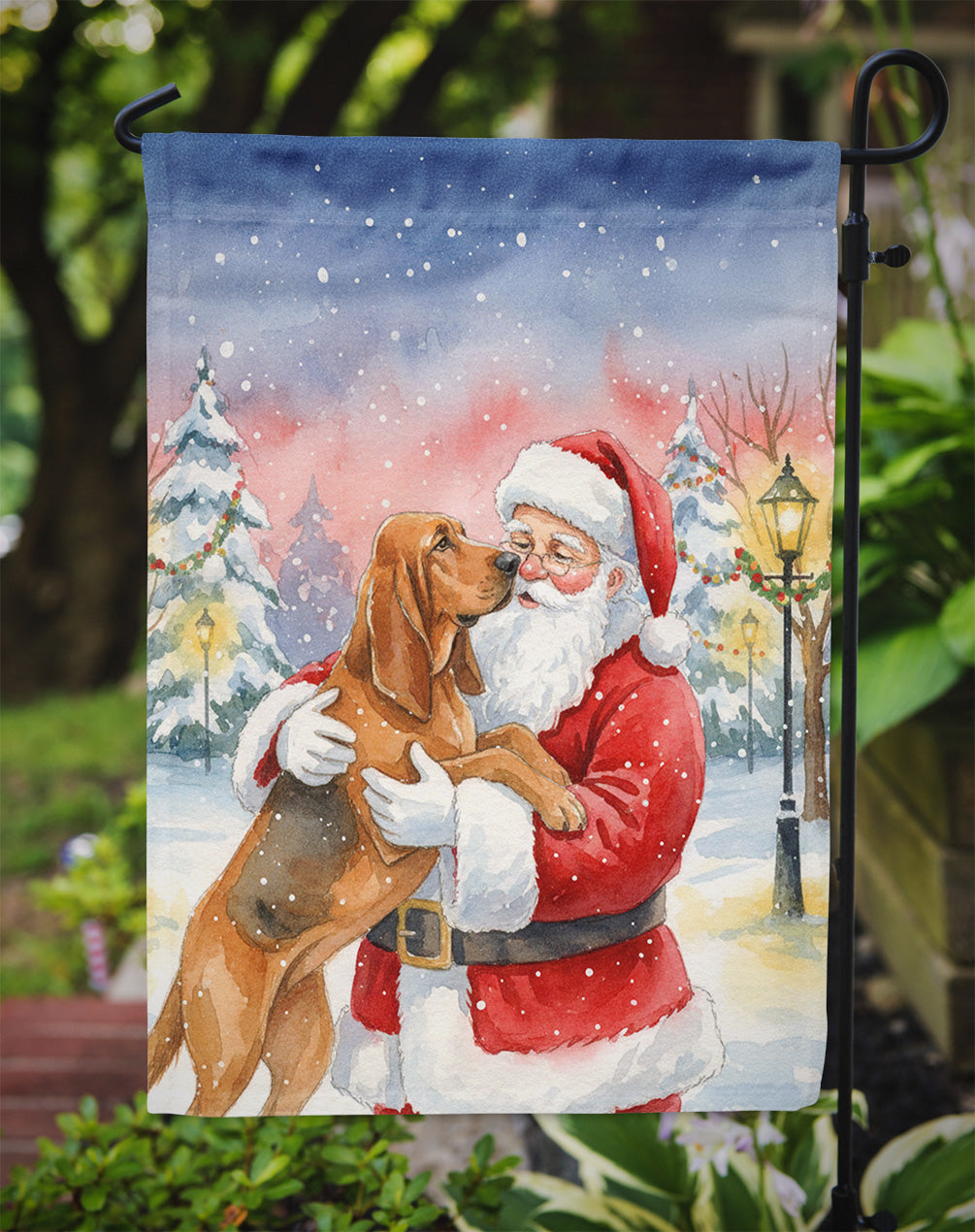 Bloodhound with Santa Claus Garden Flag Mailbox Decorative Yard Banner Outside Patio Artwork for Flower Beds, Garden Size, Multicolor