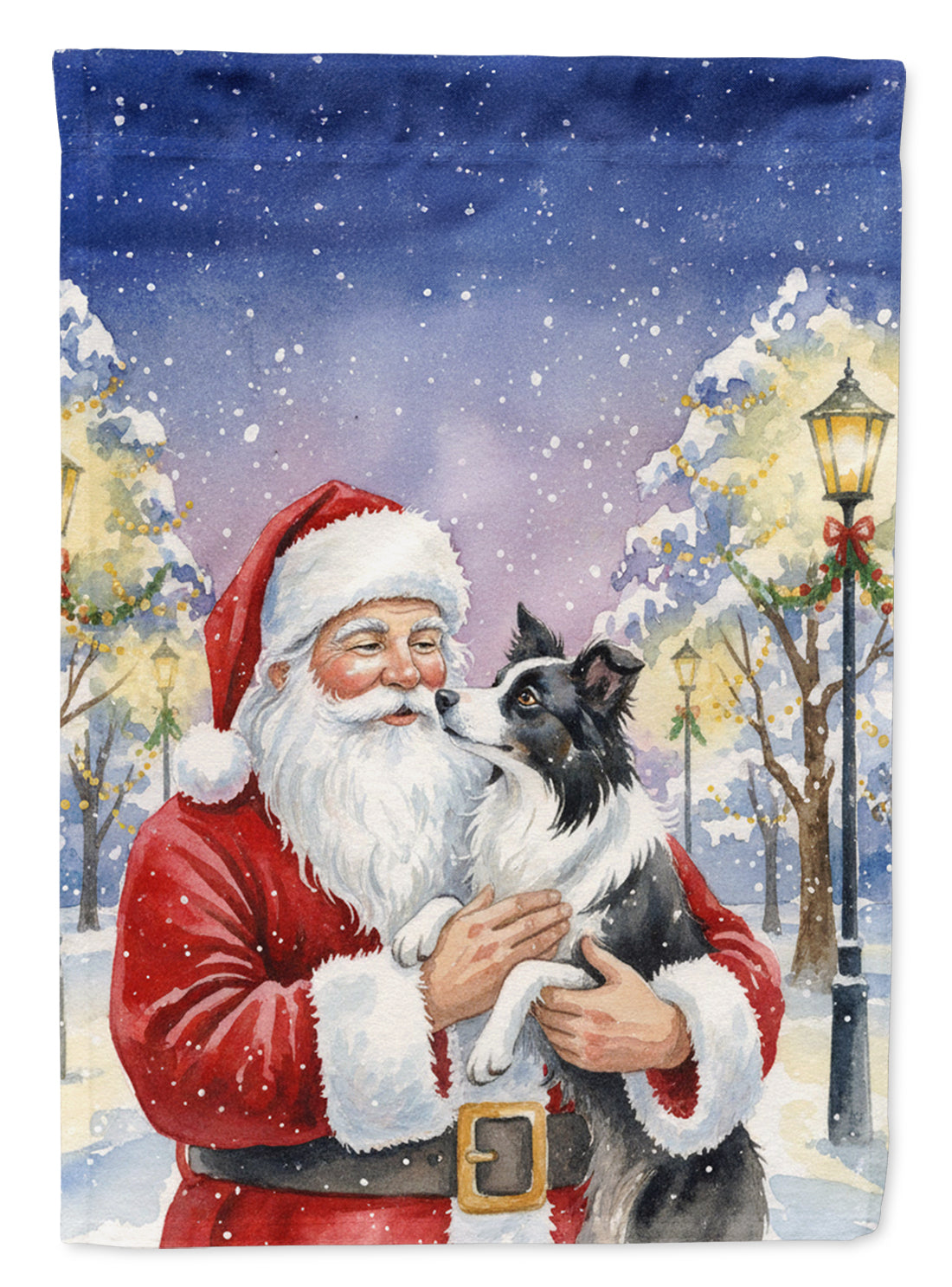 Border Collie with Santa Claus House Flag 28x40 Porch Sleeve Pole Decorative Outside Yard Banner Artwork Wall Hanging, Polyester