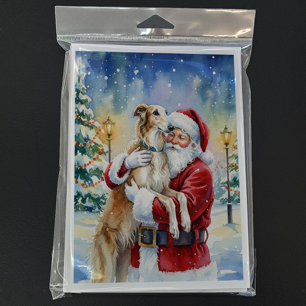Borzoi/ with Santa Claus Greeting Cards Pack of 8 Blank Cards with Envelopes Whimsical A7 Size 5x7