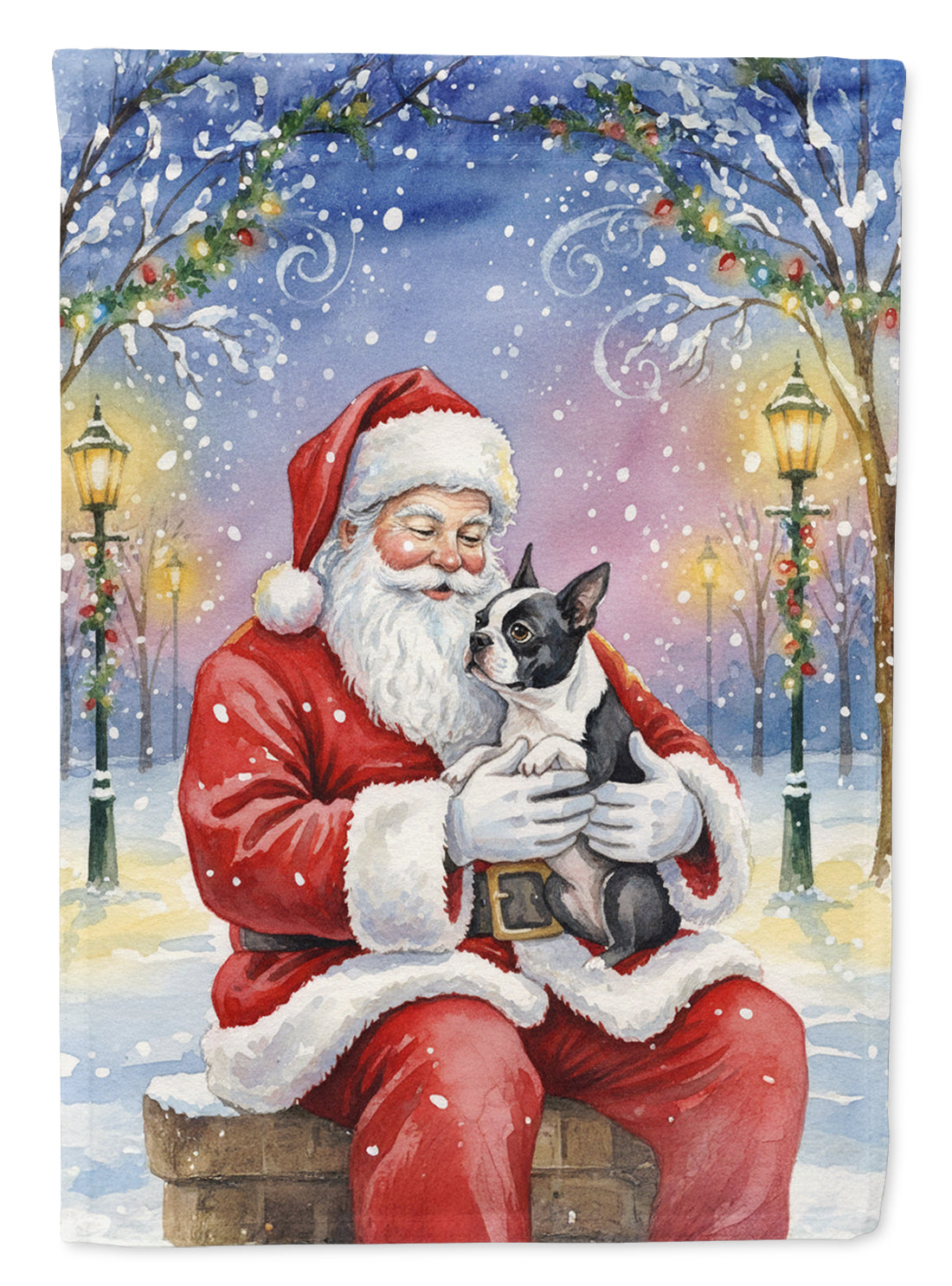 Boston Terrier with Santa Claus Garden Flag Mailbox Decorative Yard Banner Outside Patio Artwork for Flower Beds, Garden Size, Multicolor