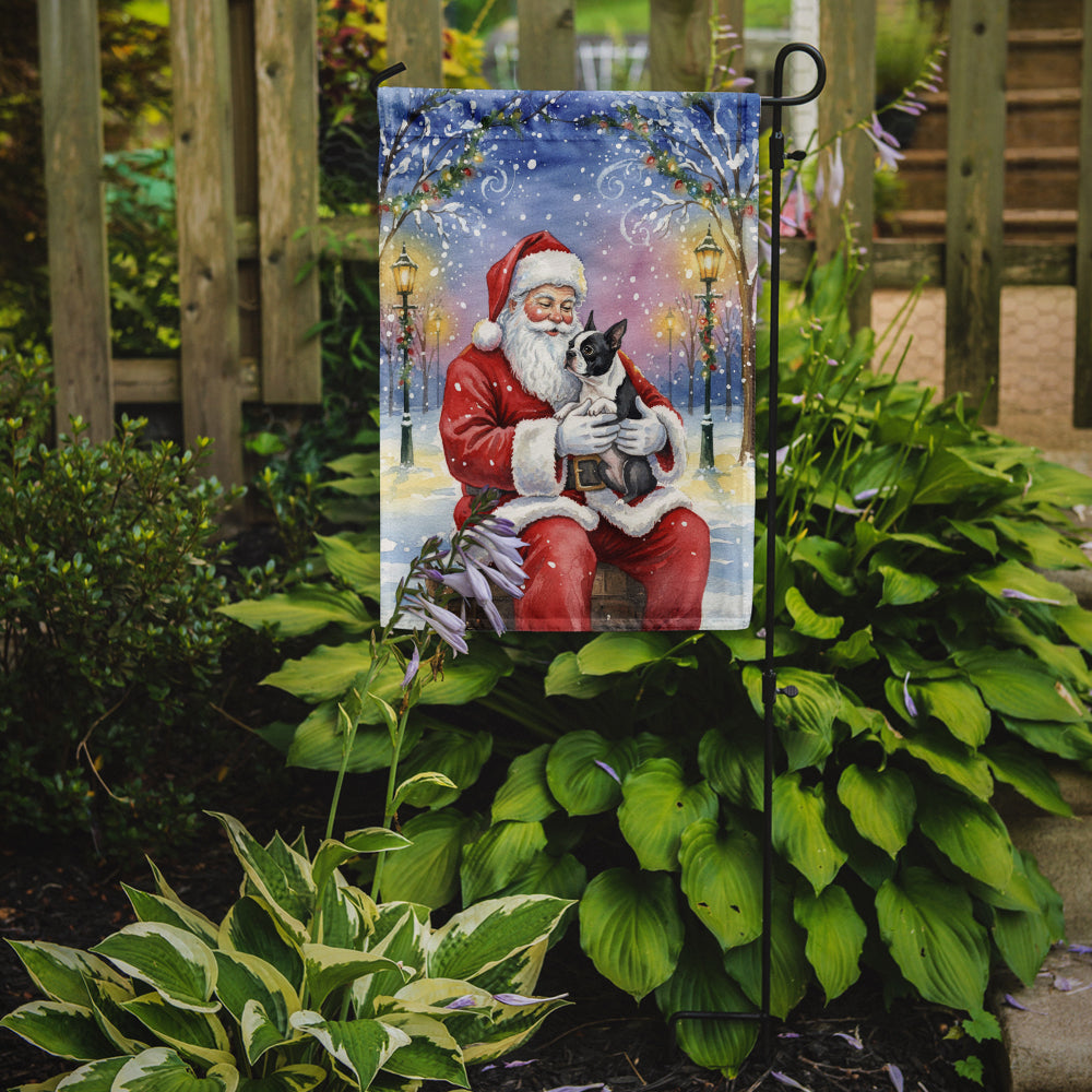 Boston Terrier with Santa Claus Garden Flag Mailbox Decorative Yard Banner Outside Patio Artwork for Flower Beds, Garden Size, Multicolor